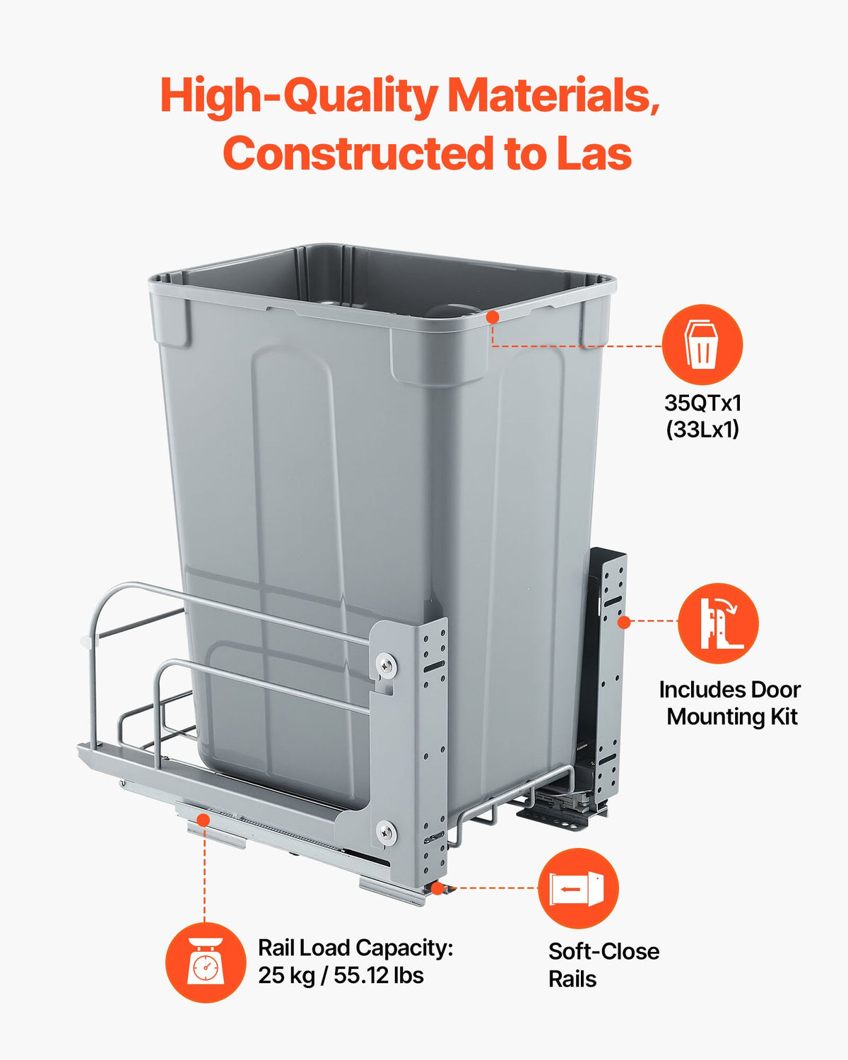 Pull-Out Trash Can 35QT Under Cabinet Bin with Soft Close – image 4