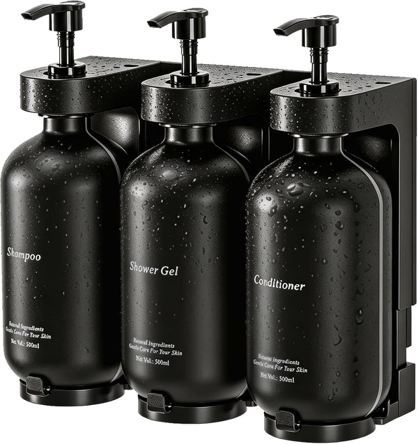Shampoo Dispenser Wall Mounted 3-Bottle Shower Set
