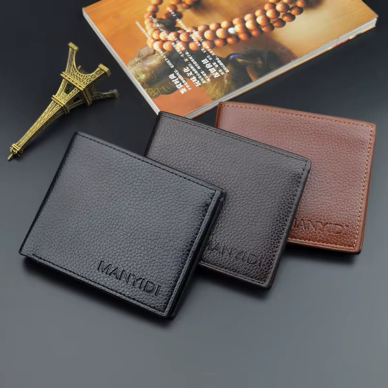 Men's Slim Bifold Wallet - Lychee Texture Soft Faux Leather – image 4