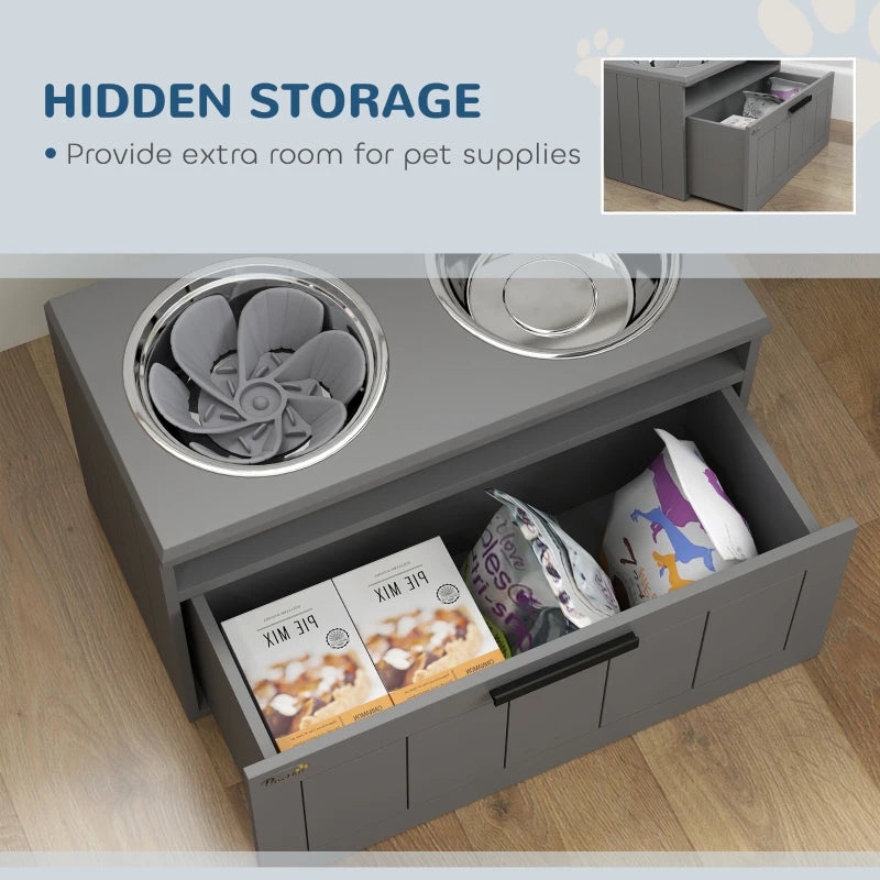 Elevated Dog Bowl Stand with Storage Drawer and 2 Steel Bowls – image 3