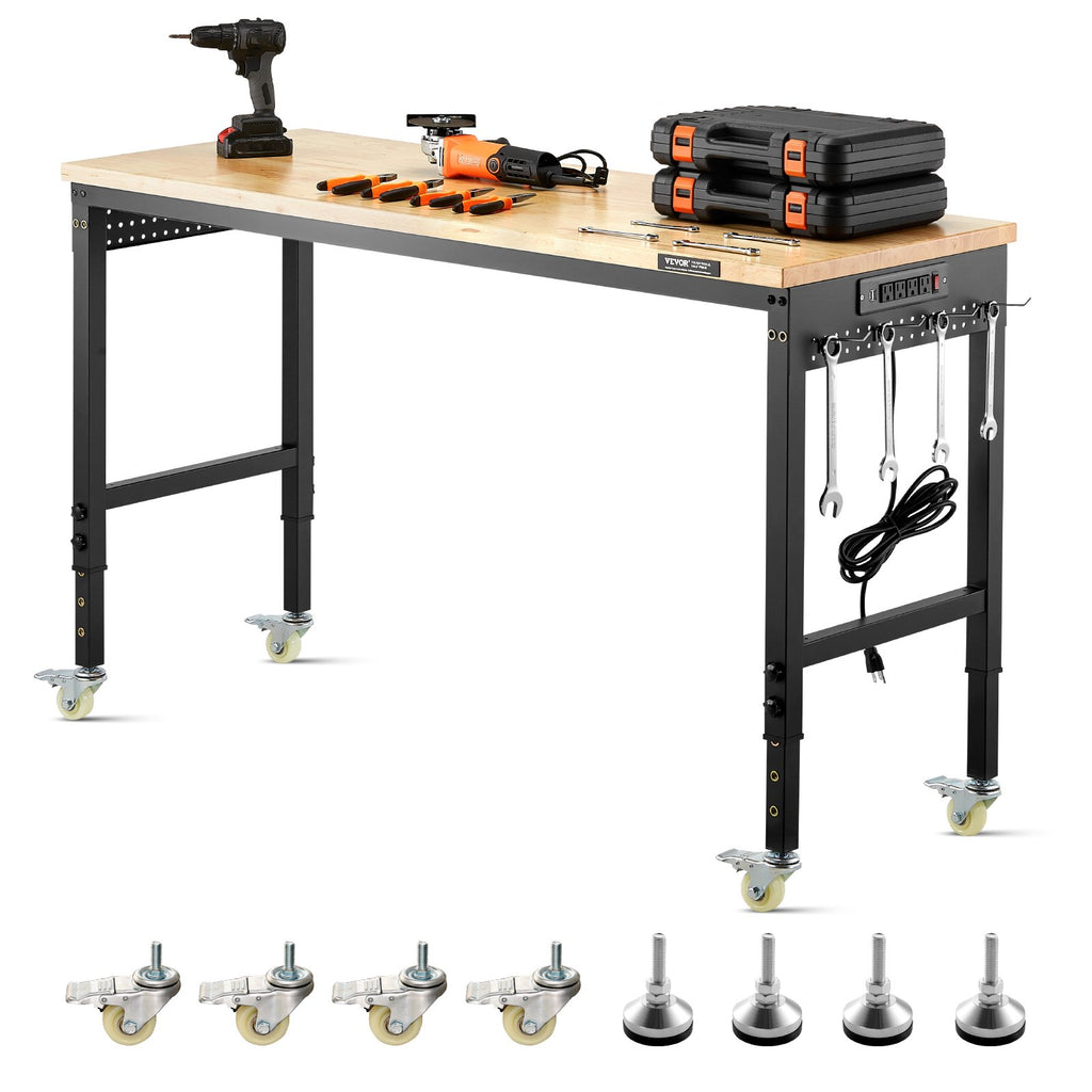Workbench 60 in Adjustable Height with Power Outlet, 2000 lb Load