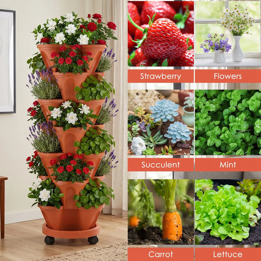7-Tier Stackable Vertical Planter Tower with Wheels and Tools – image 8