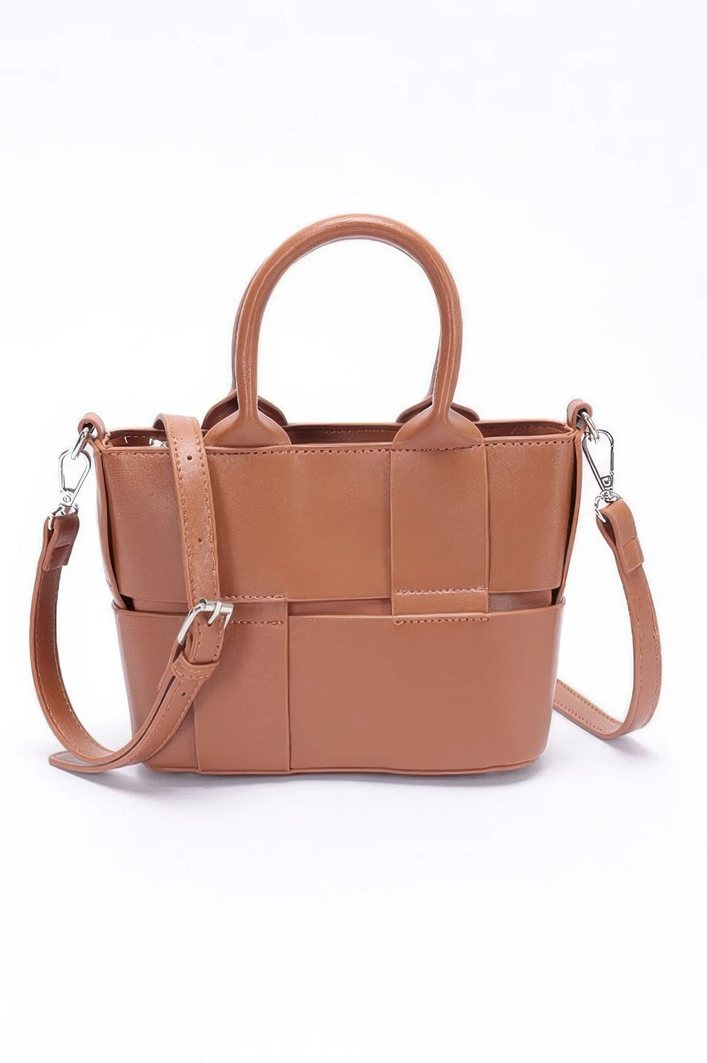 Faux Leather Mini Tote Bag with Strap, Burgundy – image 3