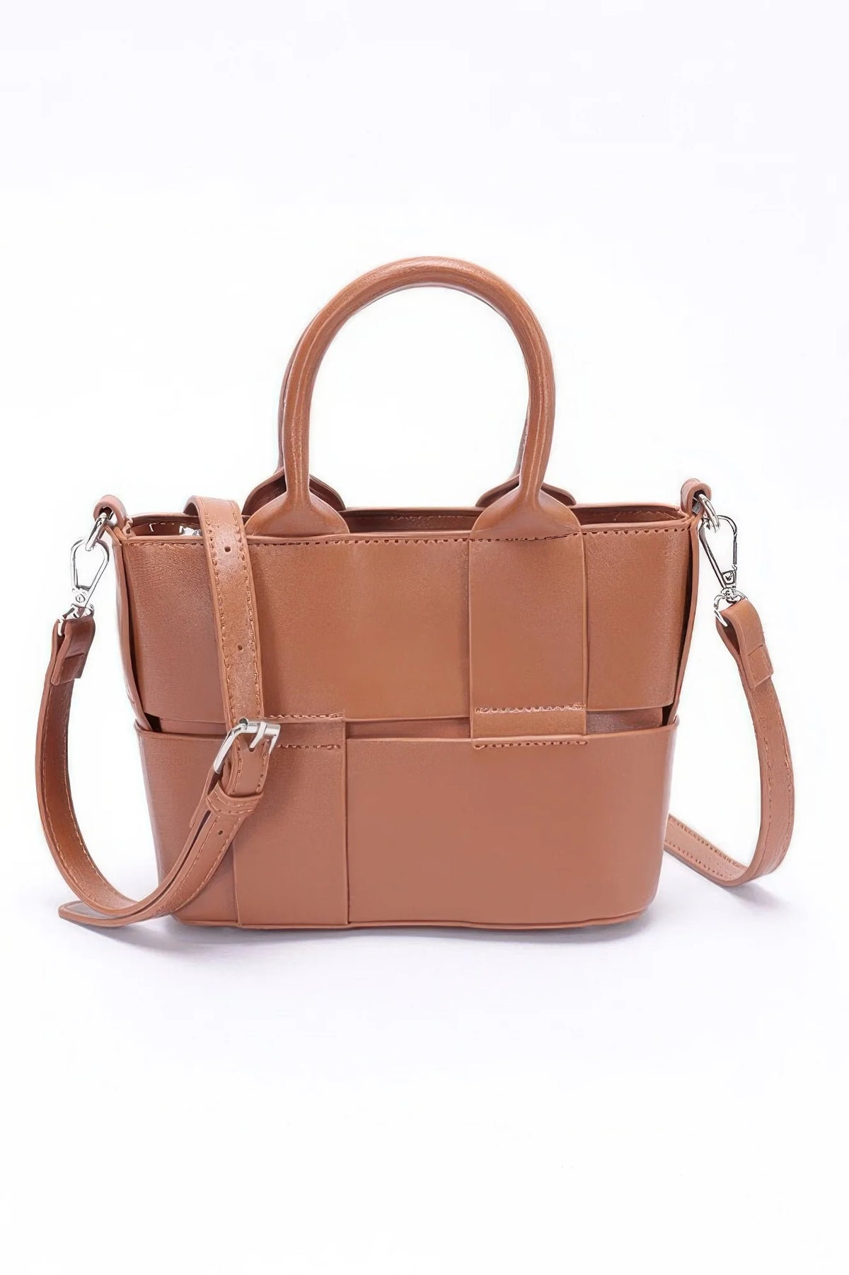 Faux Leather Mini Tote Bag with Strap, Burgundy – image 3