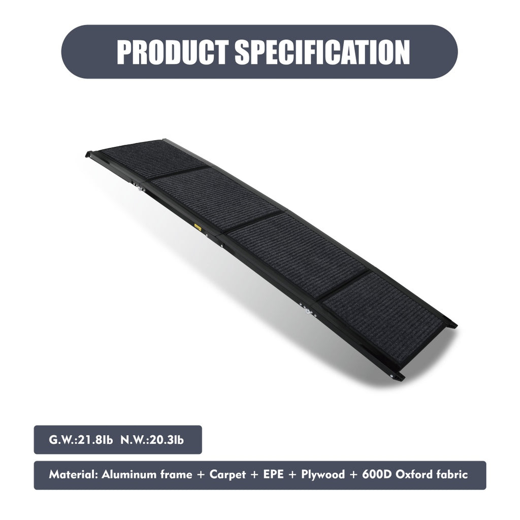 Dog Ramp for Car 71 x 19.3 in, Four-Fold Aluminum with Rug Surface – image 6