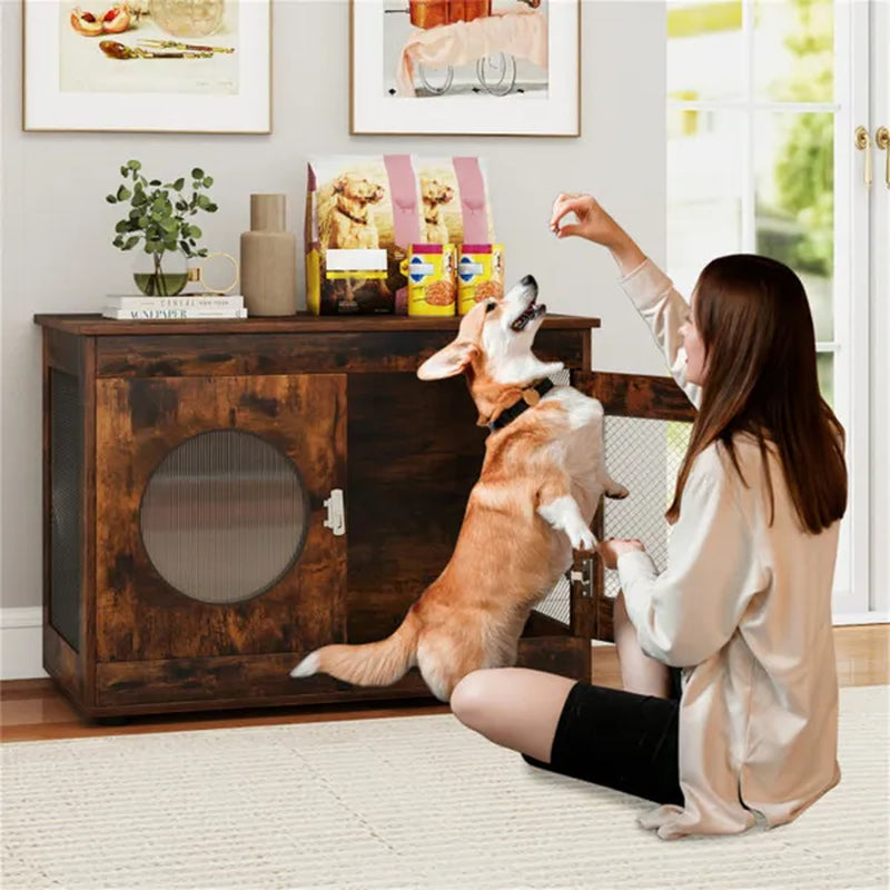 Dog Crate End Table, Farmhouse Style 2-in-1 Kennel, Rustic Brown – image 3