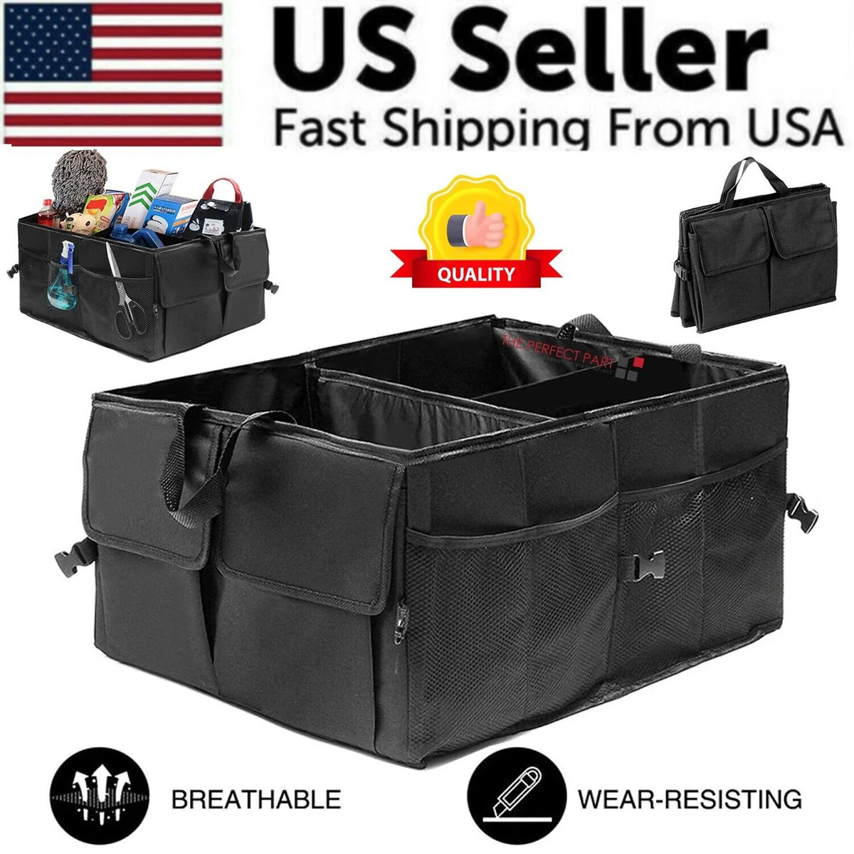 Collapsible Trunk Organizer 40L, Oxford Fabric with Pockets
