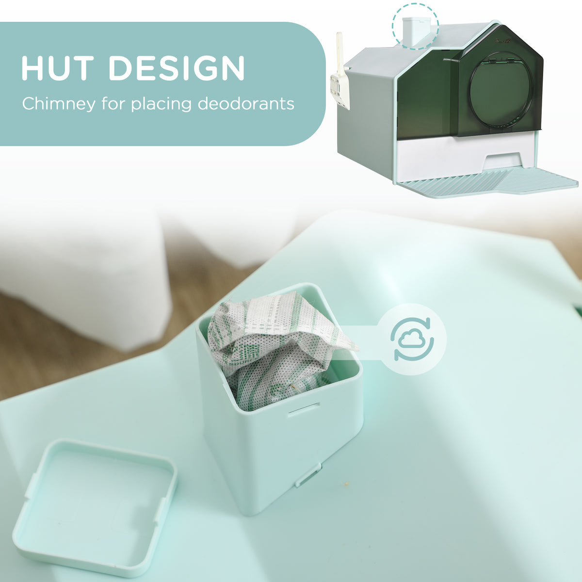 Hooded Cat Litter Box - Enclosed House Design with Drawer and Mat – image 4