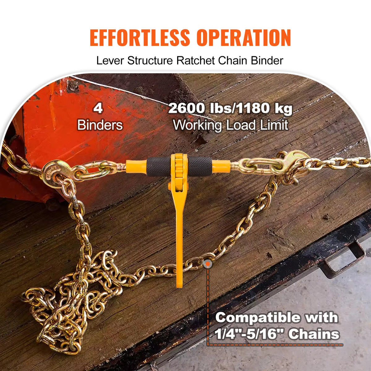 Ratchet Chain Binders 4-Pack, 1/4-5/16 in Load Binders with Grab Hooks – image 2