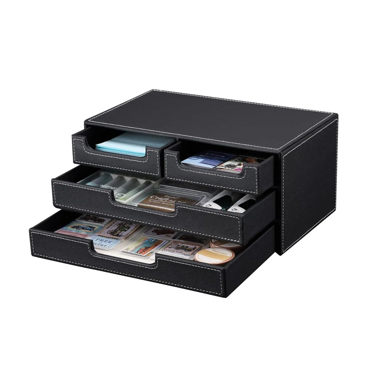 Desktop Drawer Organizer 4-Drawer, PU Leather Mini Storage Box – image 2