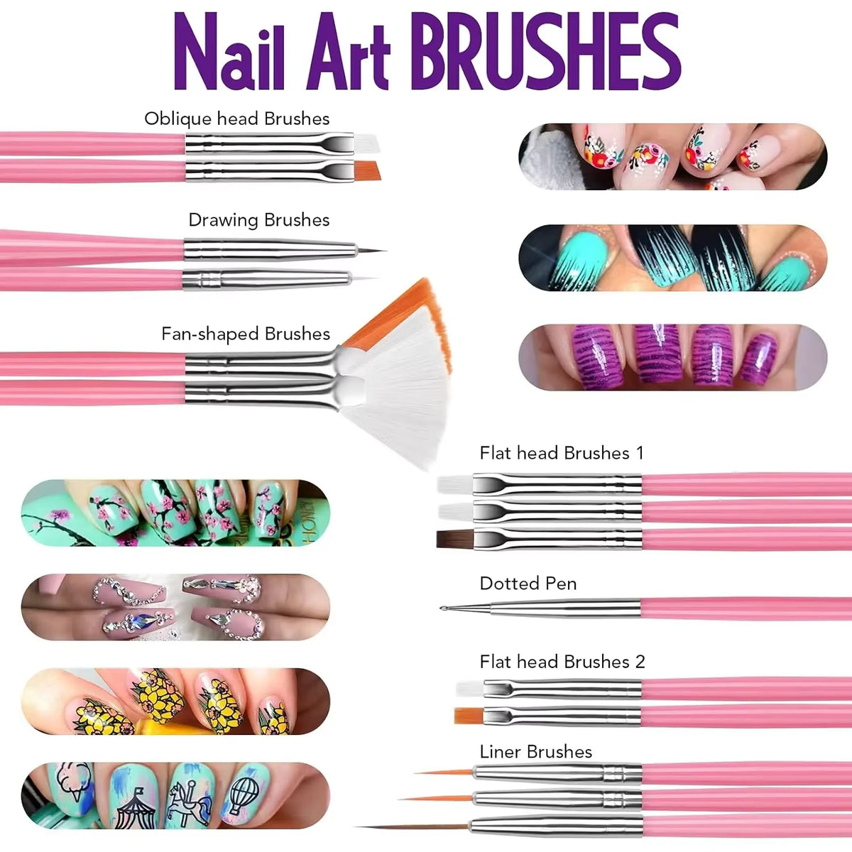 Nail Art Brush Set 20-25 Piece with Dotting Pens, Palette and Holder – image 3