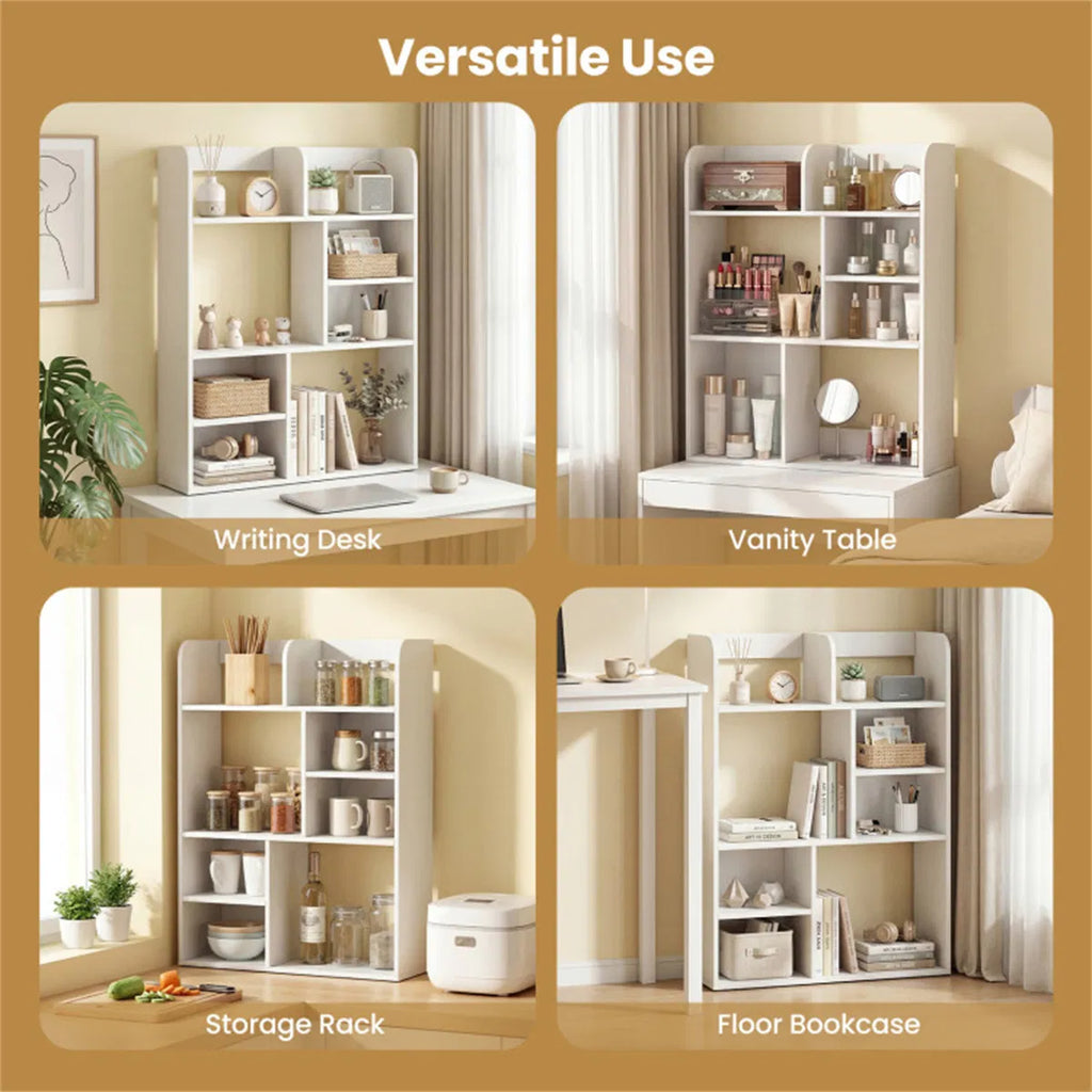 Vertical 8-Cube Desktop Storage Shelf, White Desk Organizer Hutch – image 10
