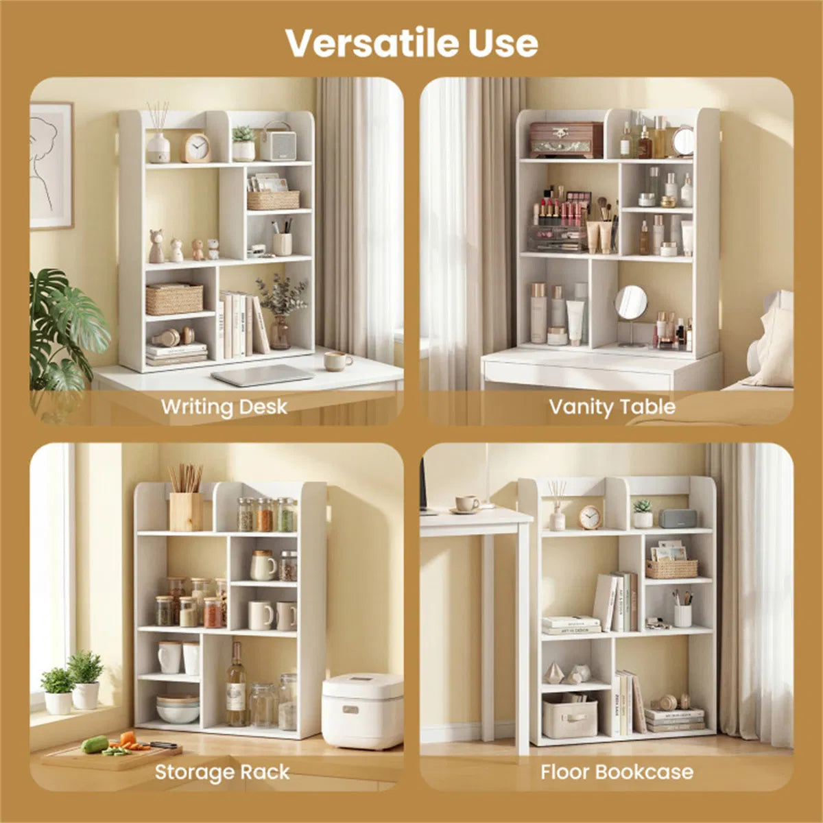 Vertical 8-Cube Desktop Storage Shelf, White Desk Organizer Hutch – image 10
