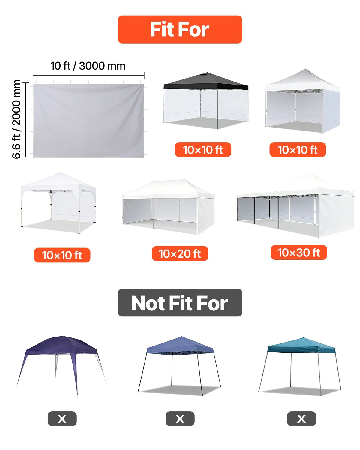 Canopy Sidewalls for 10x10 Pop Up Tent - 3 Waterproof Side Walls – image 5
