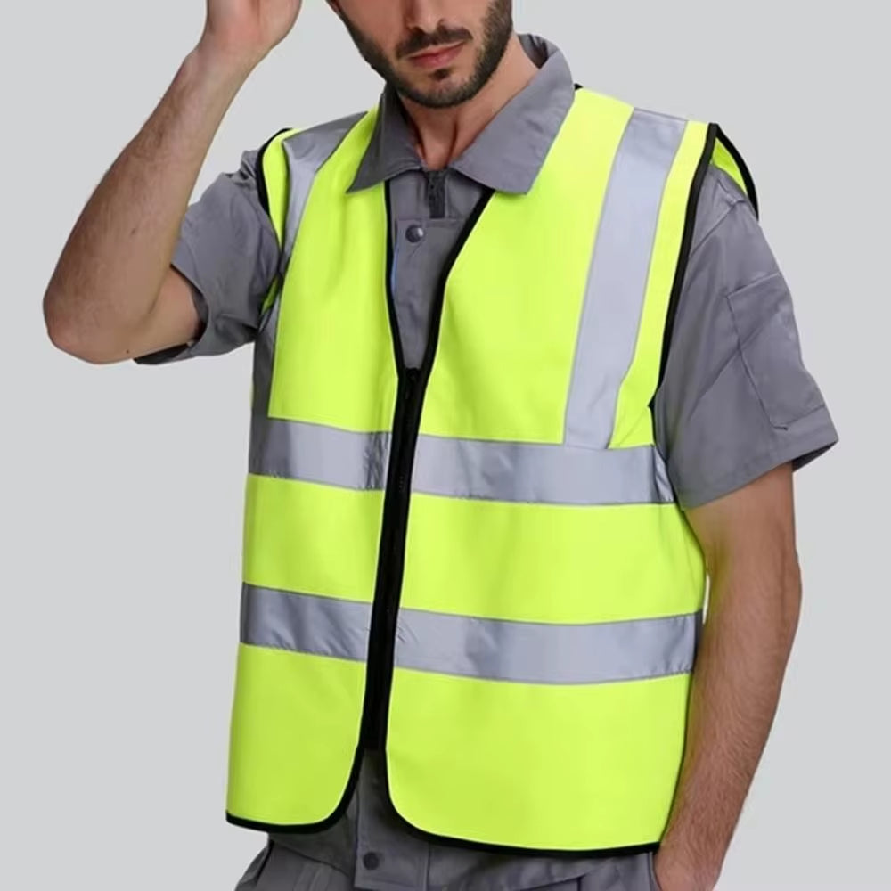 High-Visibility Reflective Safety Vest with Zipper