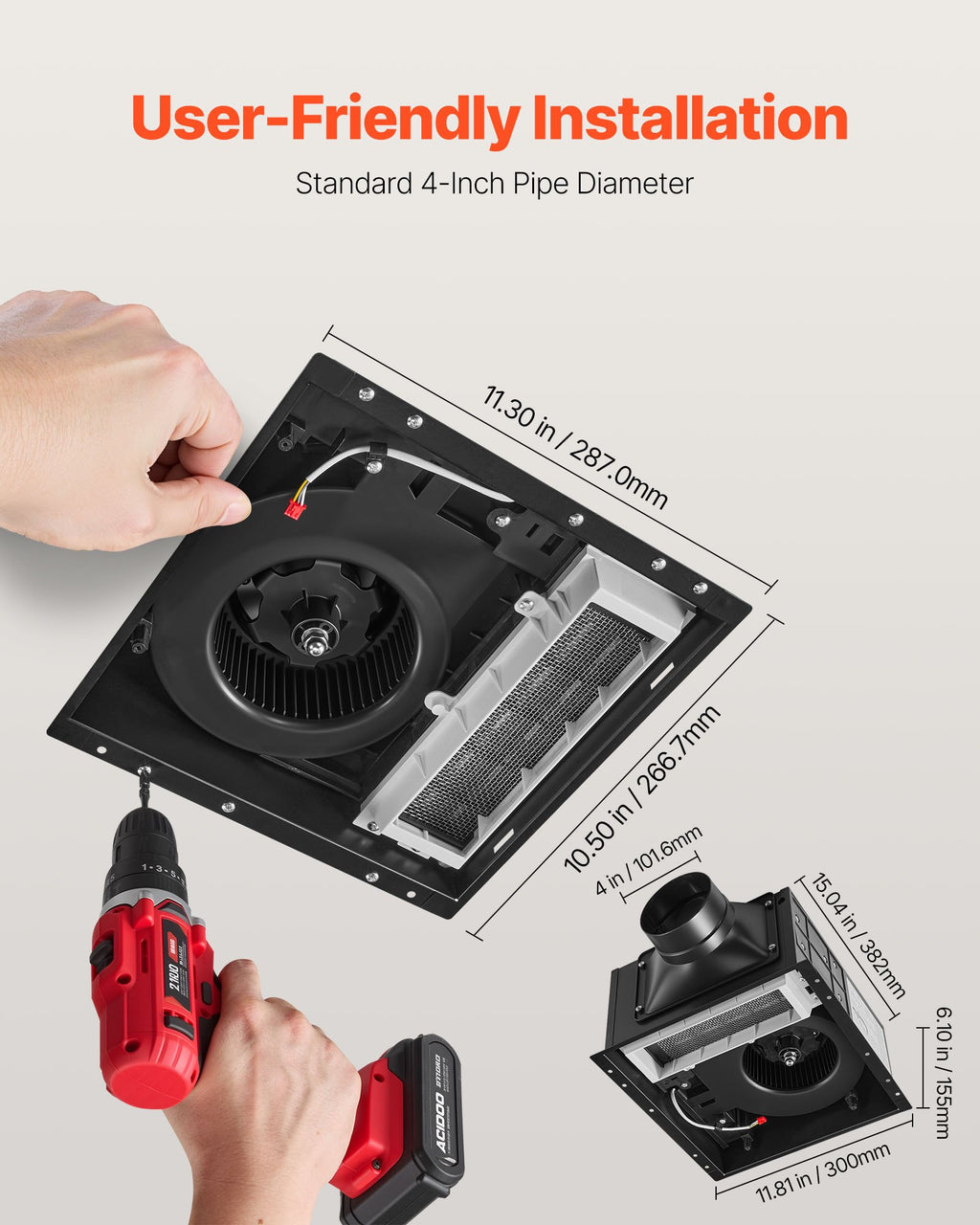 Bathroom Exhaust Fan with LED Light and 1500W Heater, 110 CFM, Remote – image 4