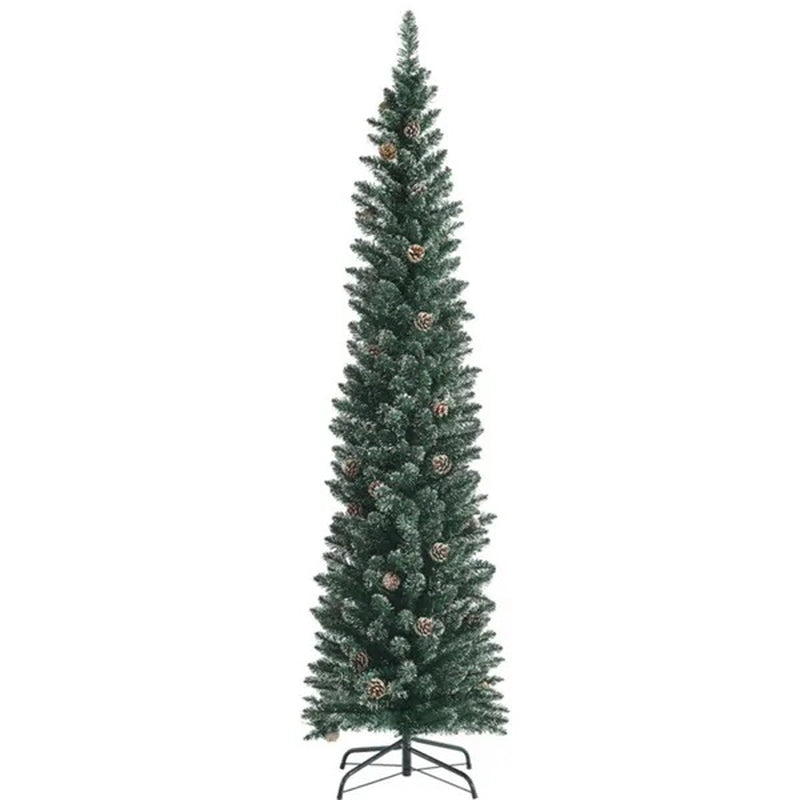 Christmas Tree, 7 Ft Slim with Real Pine Cones and Metal Stand