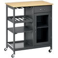 Bar Cart with Wine Rack and Stemware Holder, Rolling, Gray