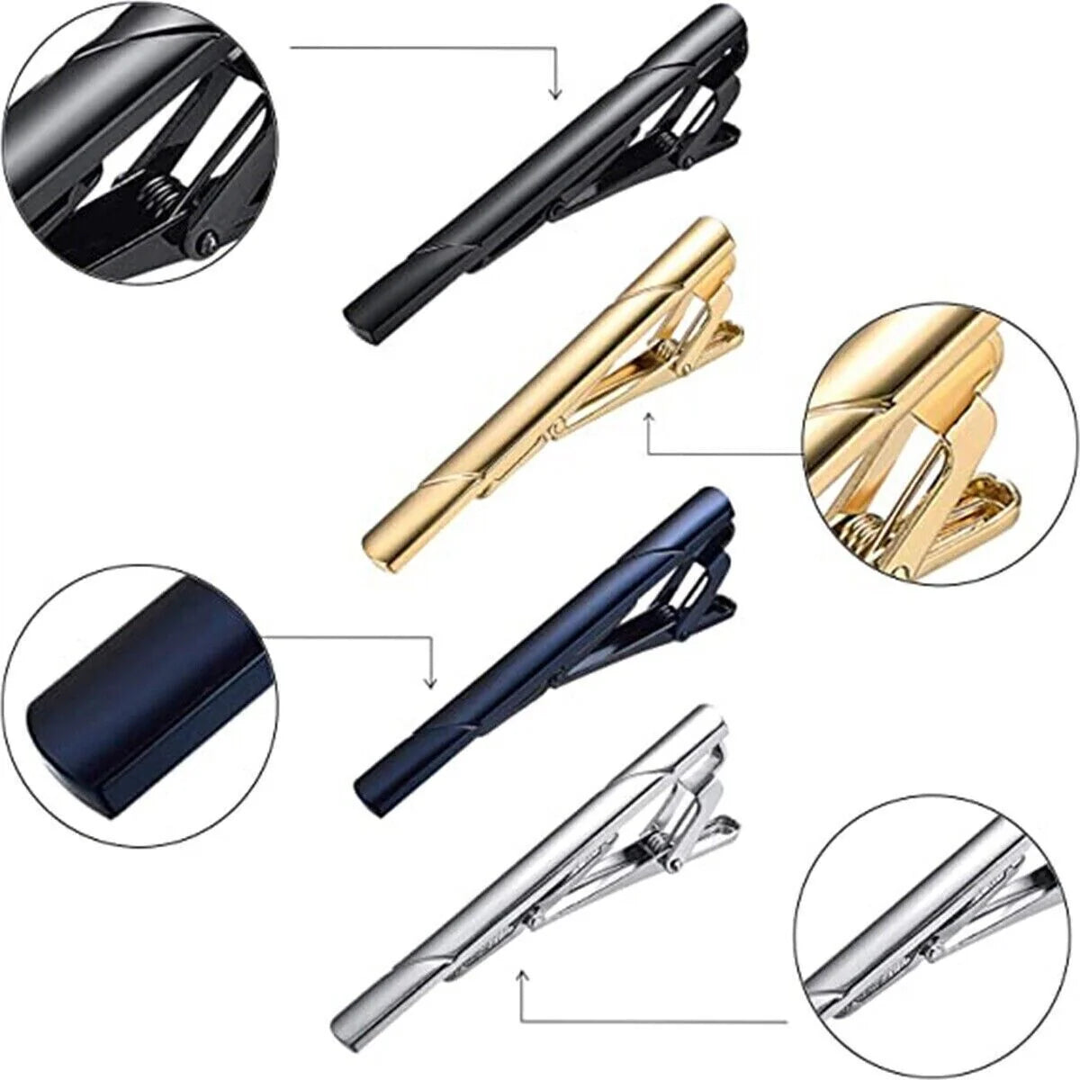 Tie Clip Set for Men – 4 Pcs Stainless Steel, Gold, Black and Silver – image 4