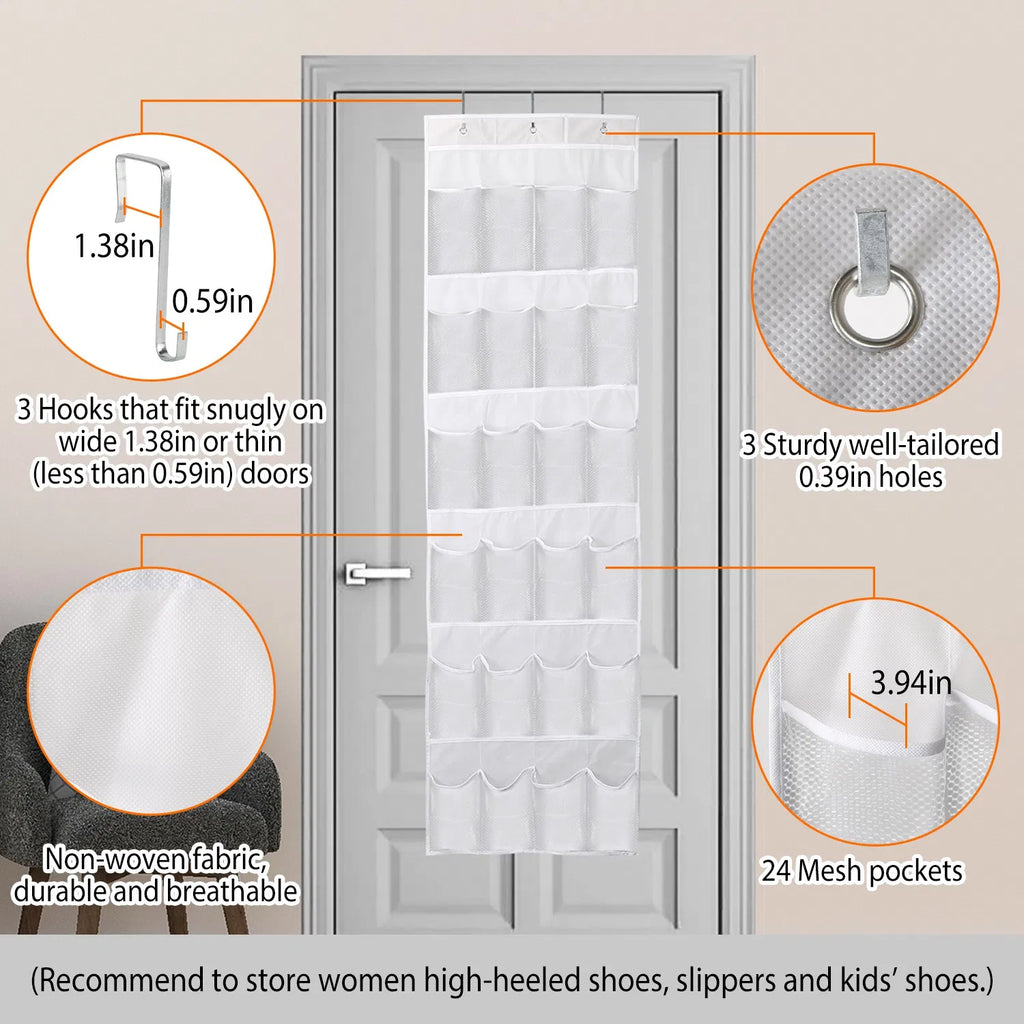 Over the Door Shoe Organizer - 24 Clear Pockets with Metal Hooks – image 13