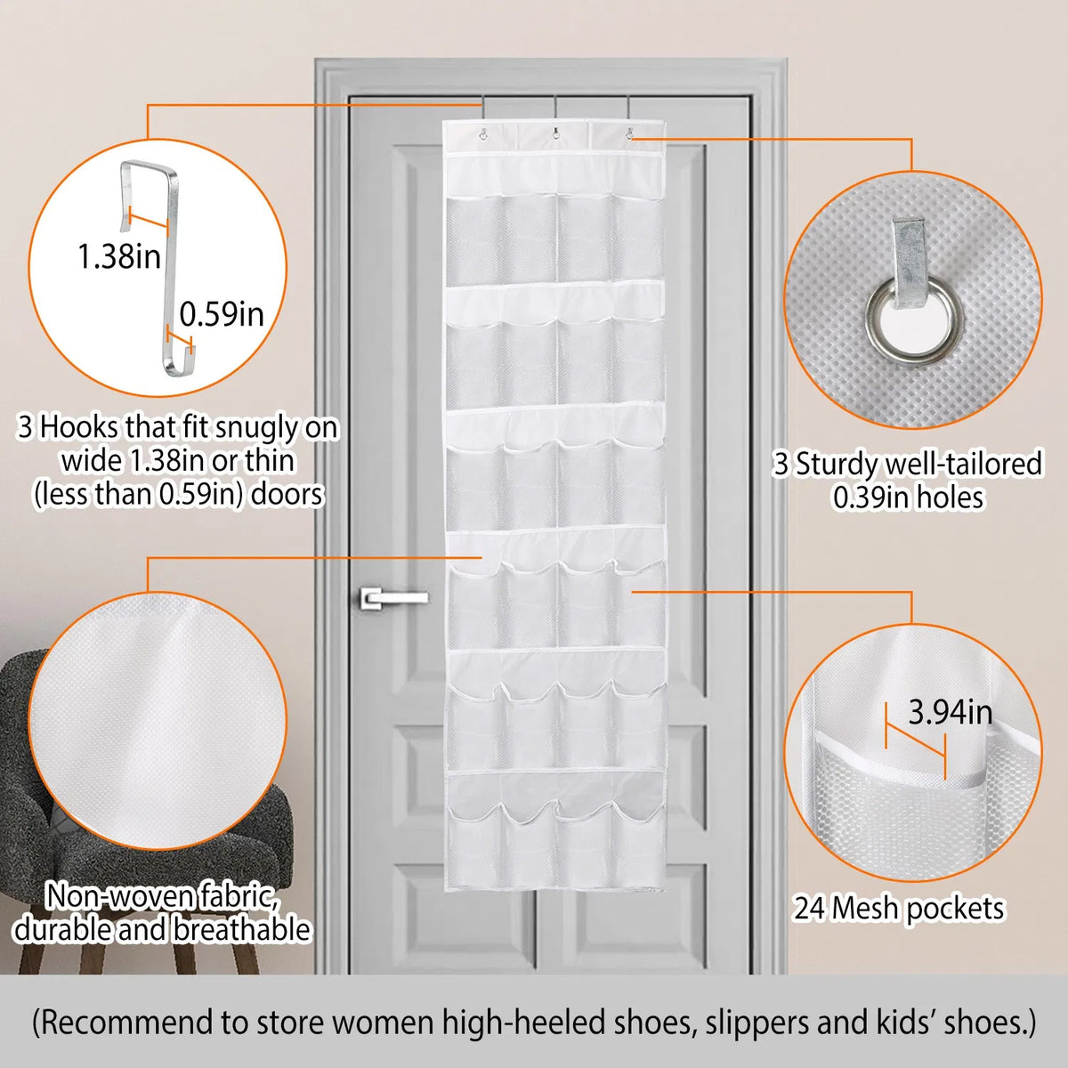 Over the Door Shoe Organizer - 24 Clear Pockets with Metal Hooks – image 13