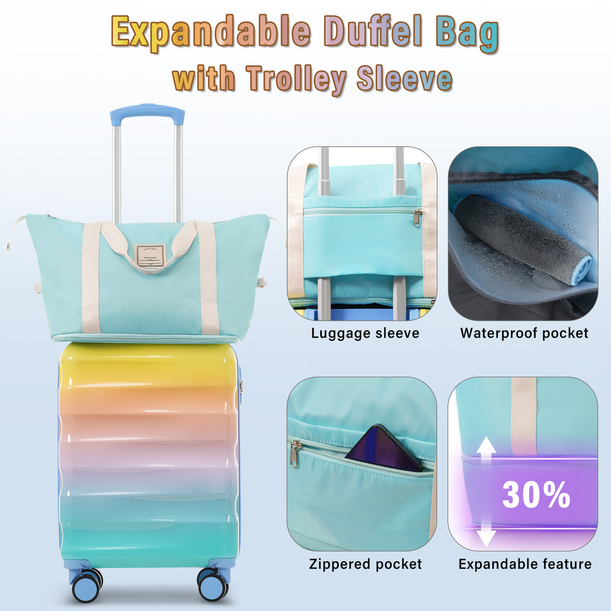 20 in Carry-On Suitcase with Cup Holder and Duffel, 2-Piece Set – image 6