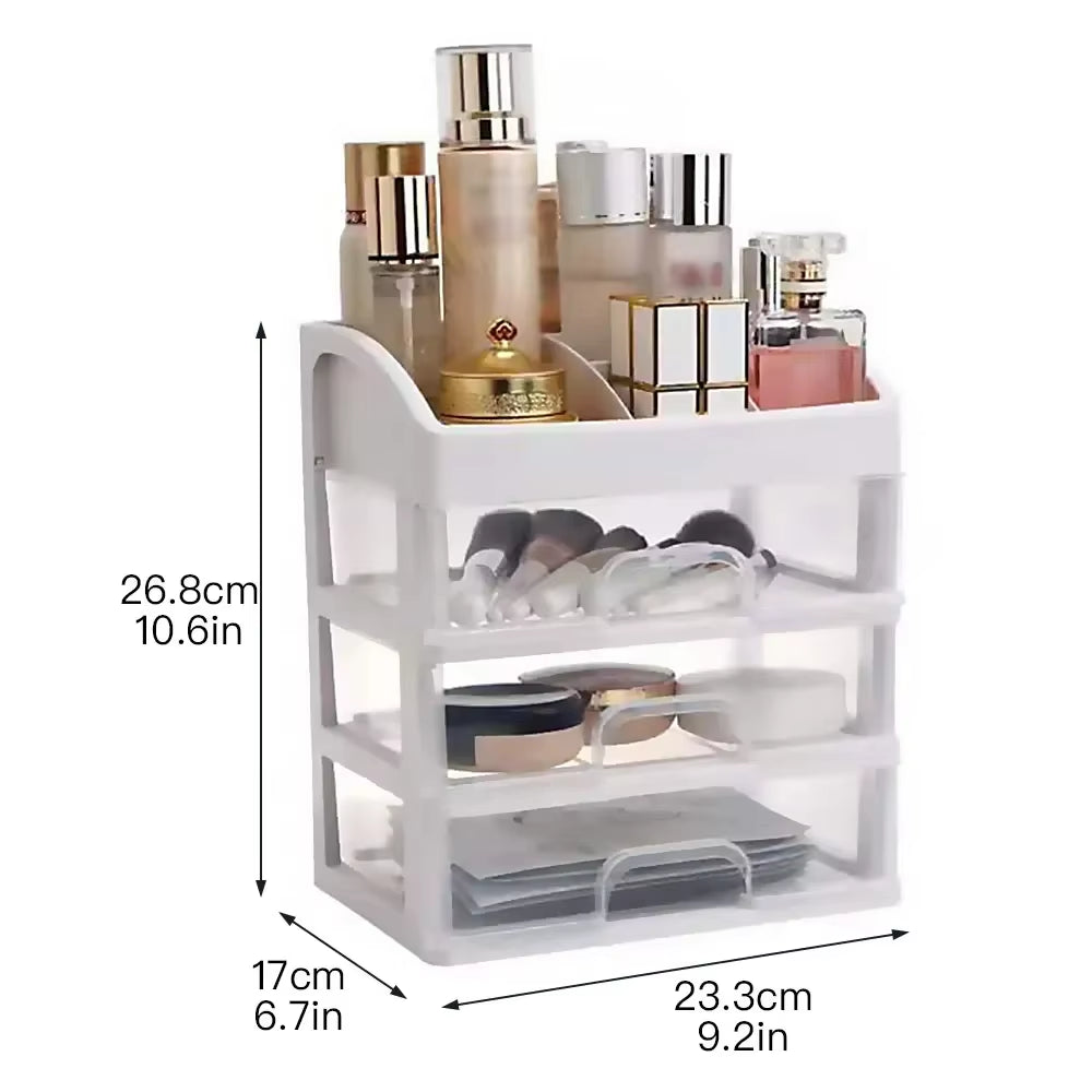 Makeup Organizer – Clear 3-Drawer Cosmetic Storage Box