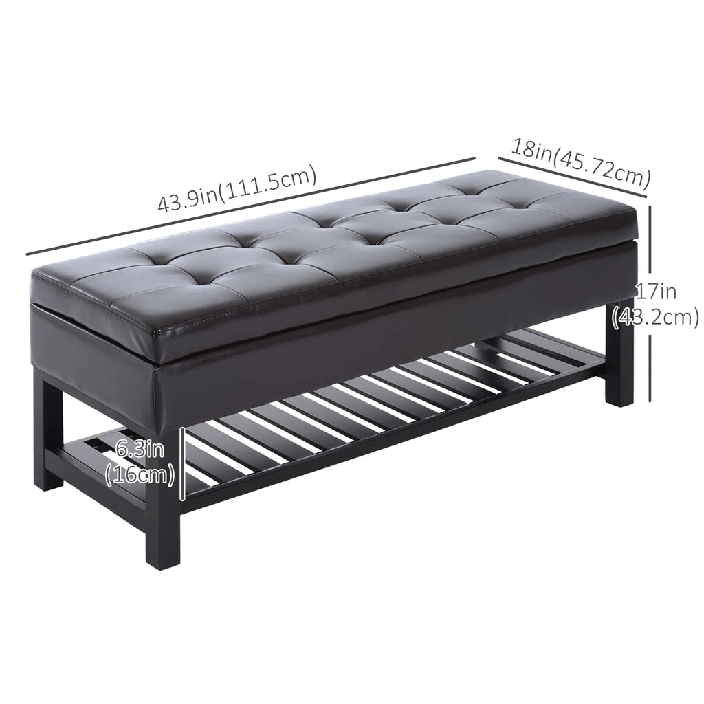 Tufted Storage Ottoman Shoe Bench 44 in, Faux Leather, Brown – image 3