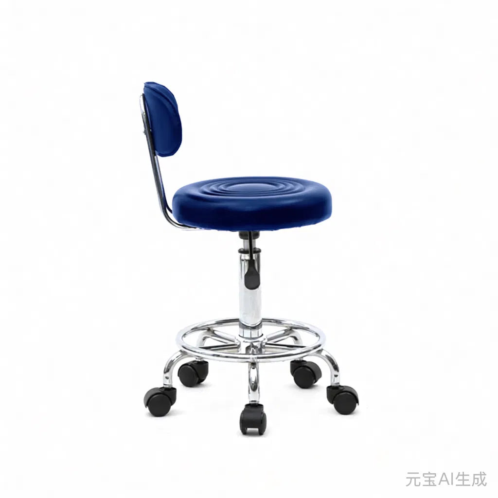 Round Adjustable Salon Stool with Backrest and 360 Swivel, Blue – image 9
