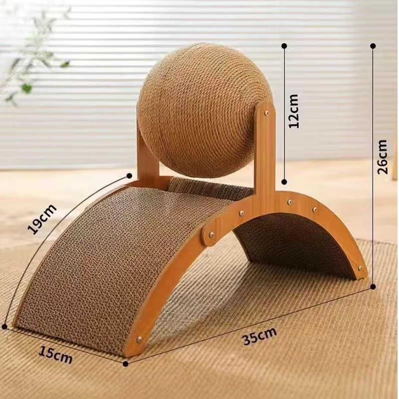 Cat Scratching Ball, Wooden Sisal Scratcher with Play Ball