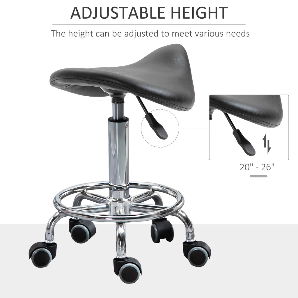 Black Saddle Stool Rolling Salon Chair with Adjustable Height – image 4