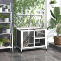 Indoor Rabbit Hutch on Wheels, Desk-Size Wooden Bunny Cage, Gray – image 1