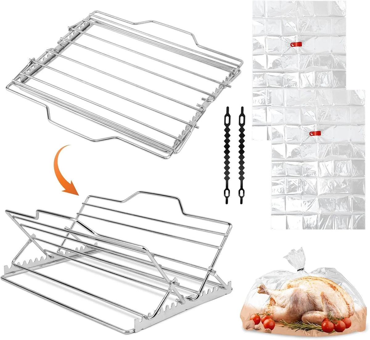 Roasting Rack for Turkey – Adjustable Stainless Steel, Fits 9x13 Pan – image 2