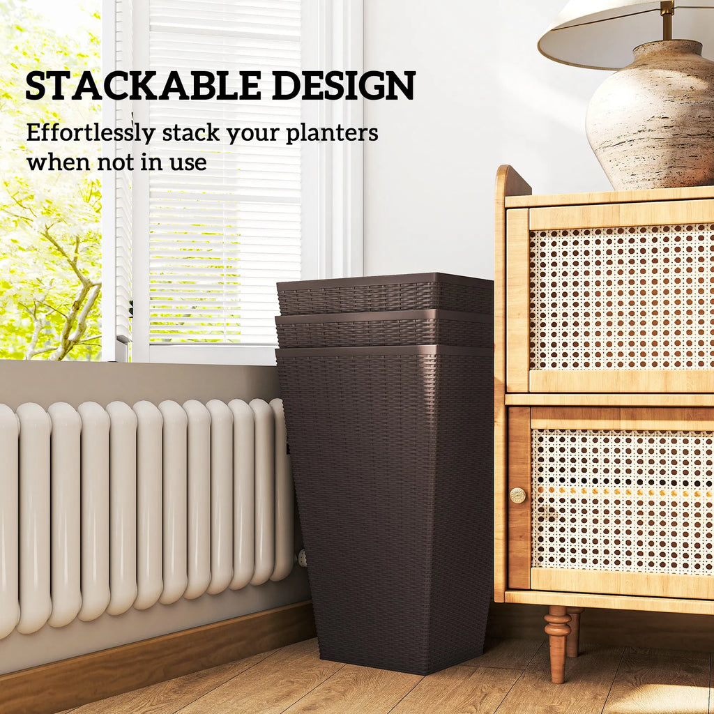 Tall Outdoor Planters Set of 3, 24 in Rattan-Look Self-Draining Pots – image 7
