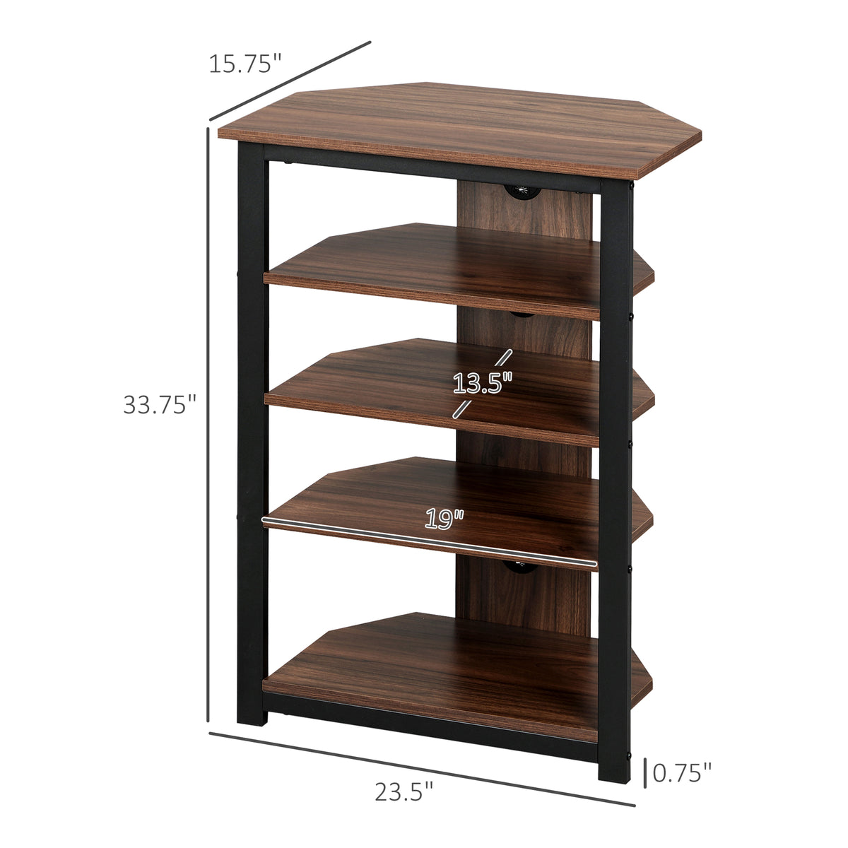 4-Tier Corner AV Media Rack with Cable Management, Chestnut Brown – image 3