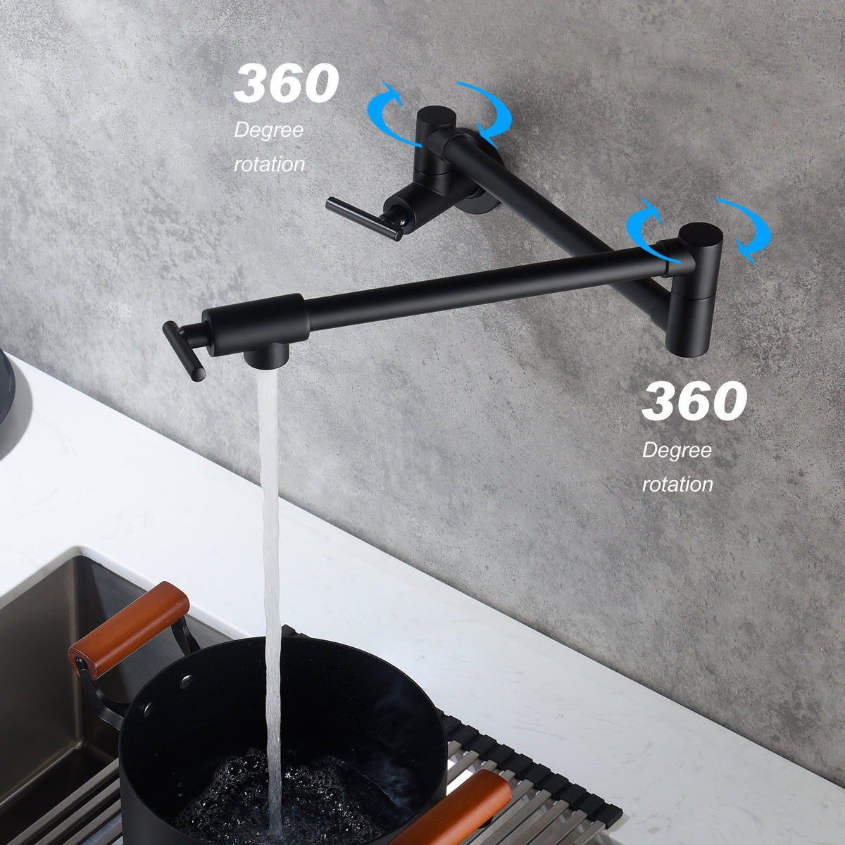 Wall-Mount Pot Filler Faucet, Folding Swivel Spout, Brass, Matte Black – image 3