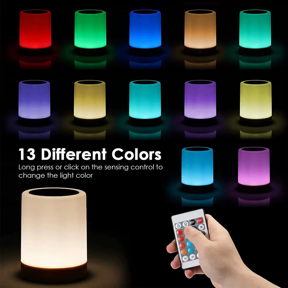 Dimmable Bedside Touch Lamp - 13 Color Changing Night Light with Remote & Timer