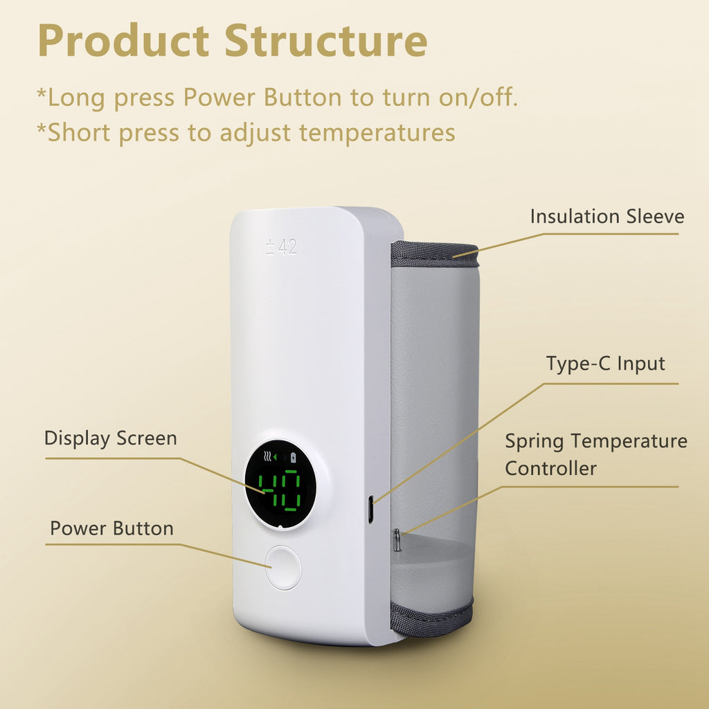 Portable Bottle Warmer with 6 Heat Settings, USB Rechargeable