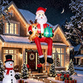 9.5 Ft Inflatable Sitting Santa with Reindeer and Gifts