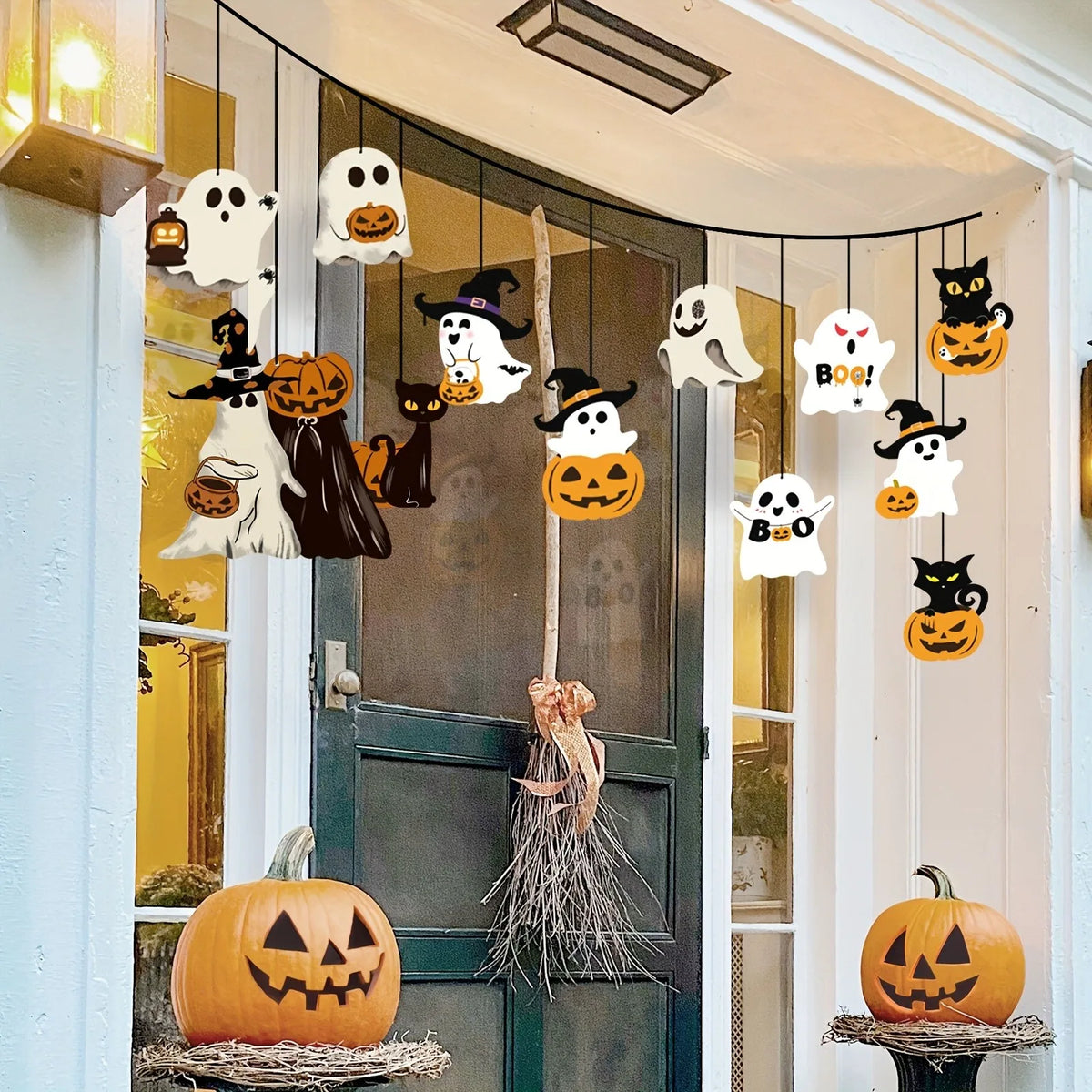 Halloween Hanging Ornaments 12 Pcs – Ghost, Cat, Pumpkin, Witch Hat – image 5