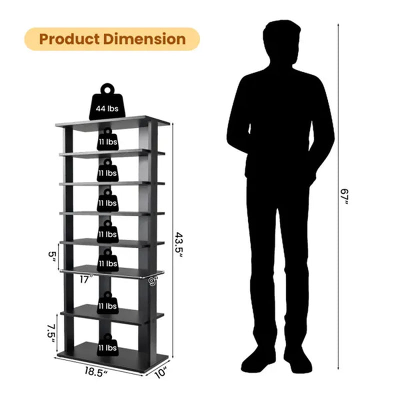 Shoe Rack, 7-Tier Double-Row with Adjustable Shelves, Black – image 4