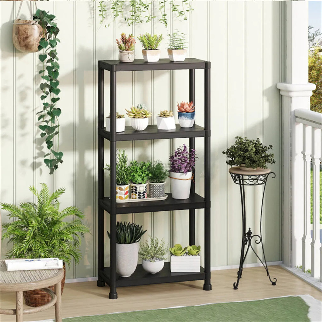 4-Tier Garage Storage Shelf, Tool-Free Plastic Shelving 400 lb – image 4