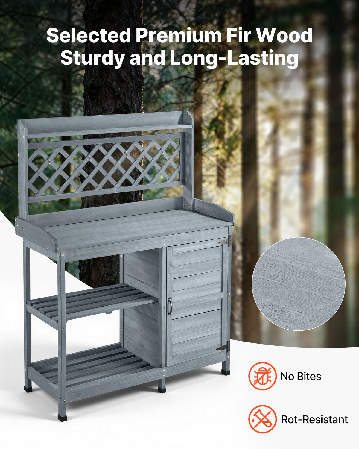 Potting Bench Table with Storage Cabinet, Wooden Garden Workstation – image 3