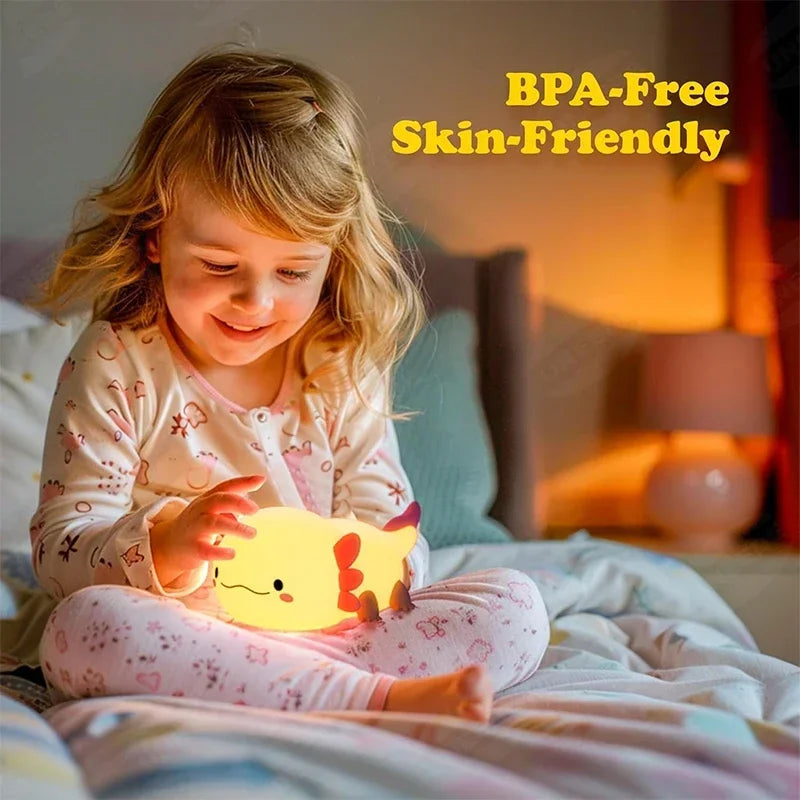 Axolotl Night Light - Silicone Touch Control Nursery Lamp, USB Rechargeable