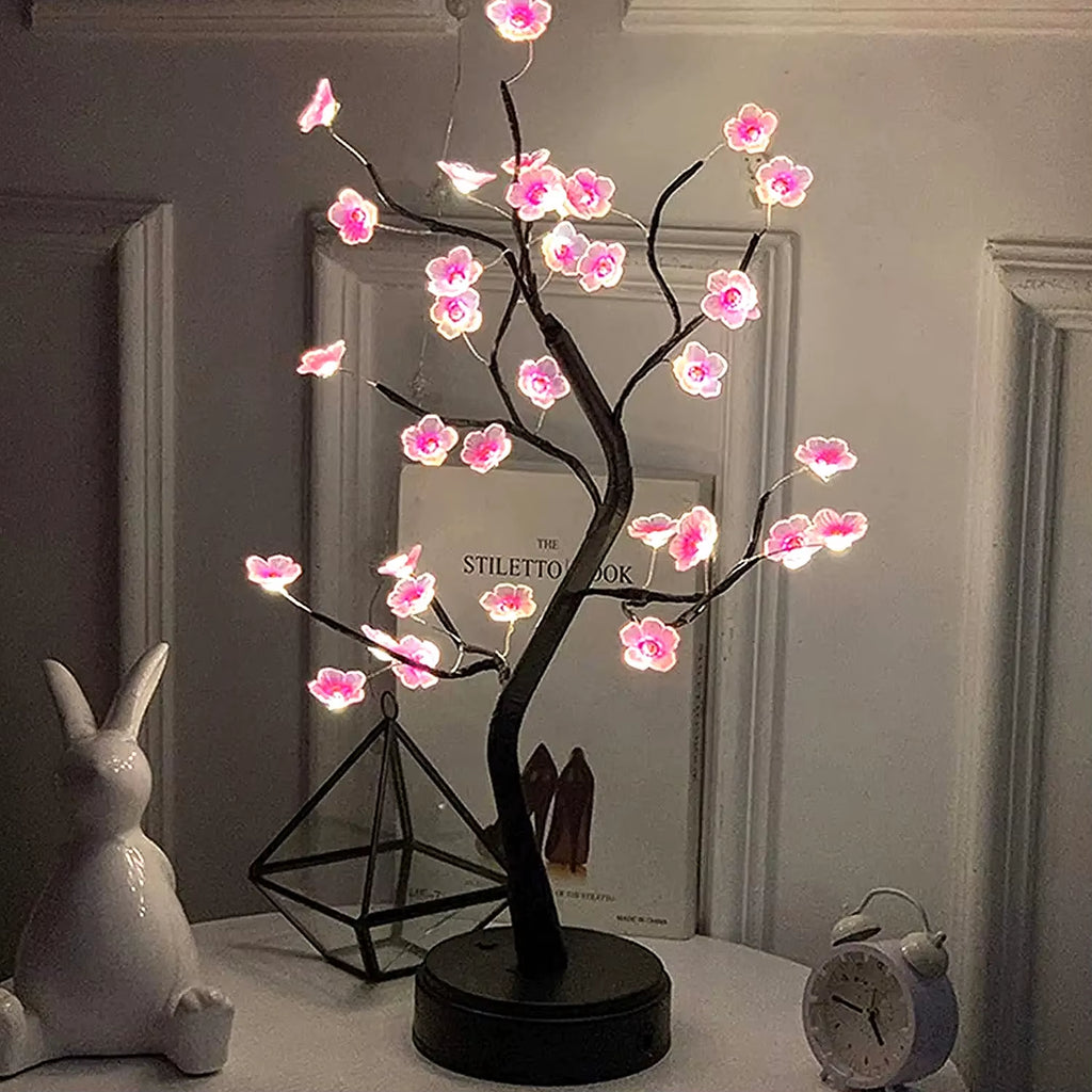 Tree Night Light, Cherry Blossom Bonsai Desk Lamp, USB or AA – image 2