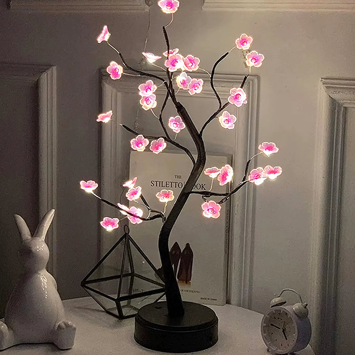 Tree Night Light, Cherry Blossom Bonsai Desk Lamp, USB or AA – image 2