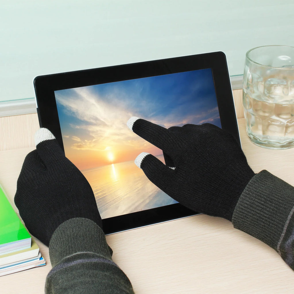 Touchscreen Knit Gloves – Unisex Full Finger Winter Gloves, Black – image 7