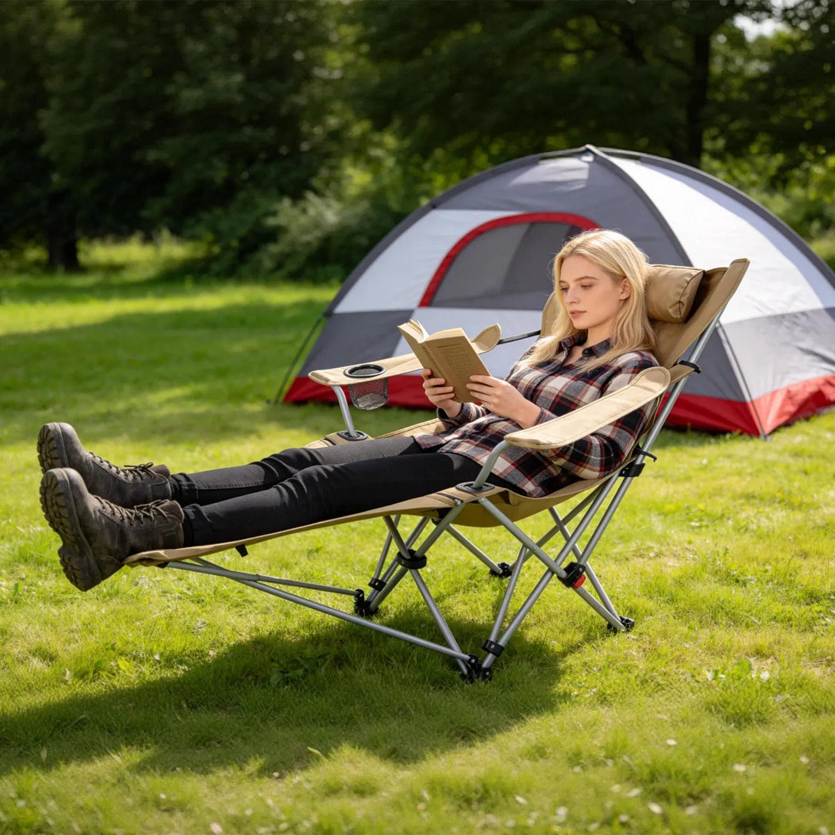 Reclining Folding Camping Chair with Removable Footrest – image 4