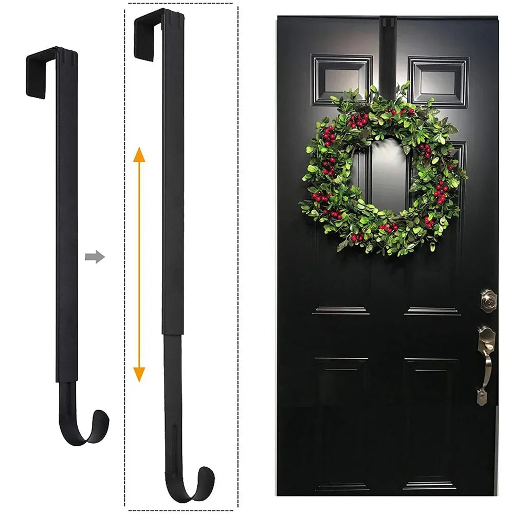 Wreath Hanger for Front Door - Adjustable Over-Door Metal Hook
