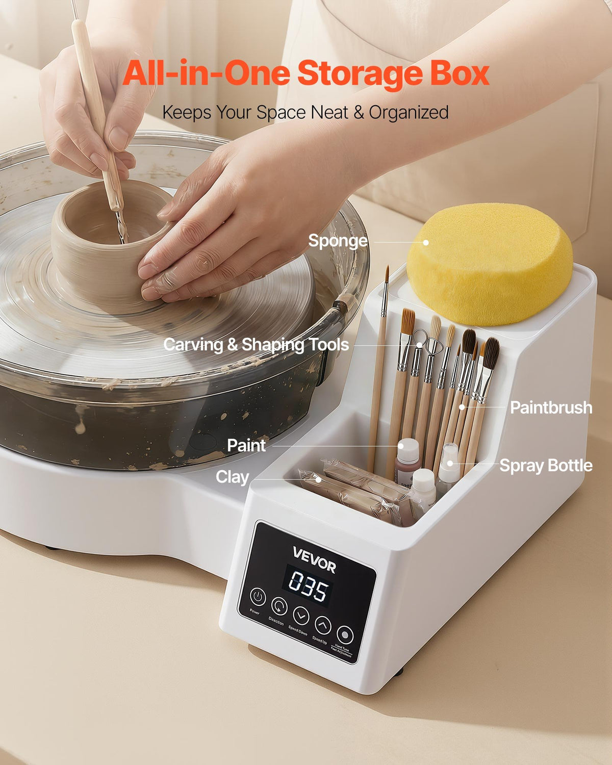 Tabletop Pottery Wheel for Adults, 11 In Turntable, 450W, Foot Pedal – image 5
